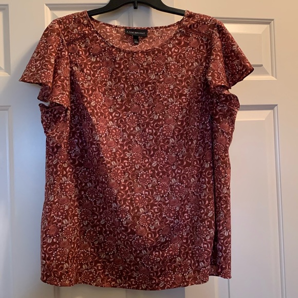 Lane Bryant Tops - EUC Lane Bryant blouse with flutter sleeves size 14. Pink, Marron and brown.